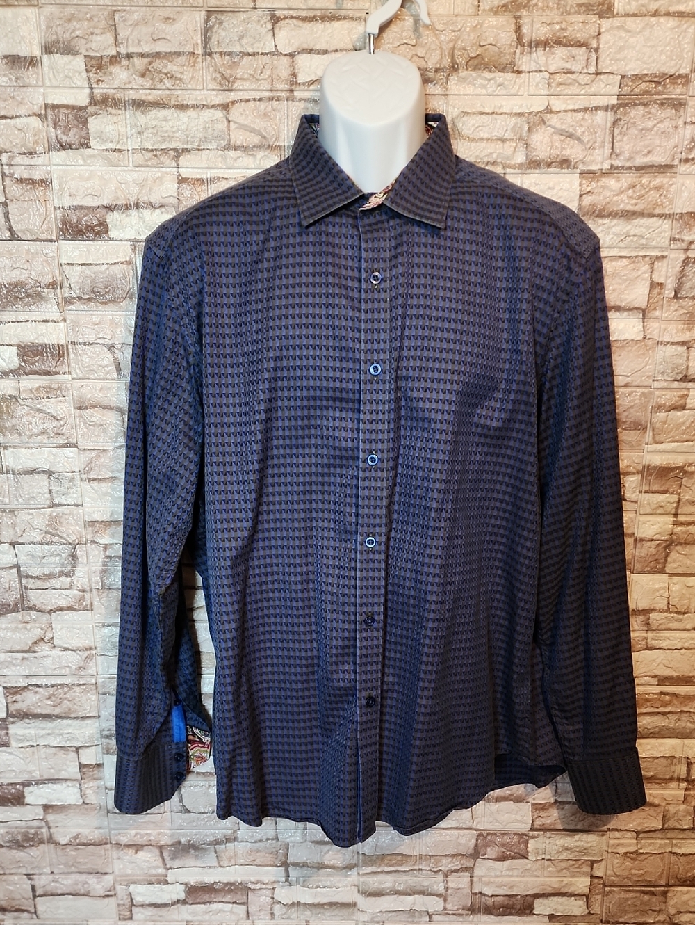 Robert Graham Men's Navy Patterned Long-Sleeve Dress Shirt